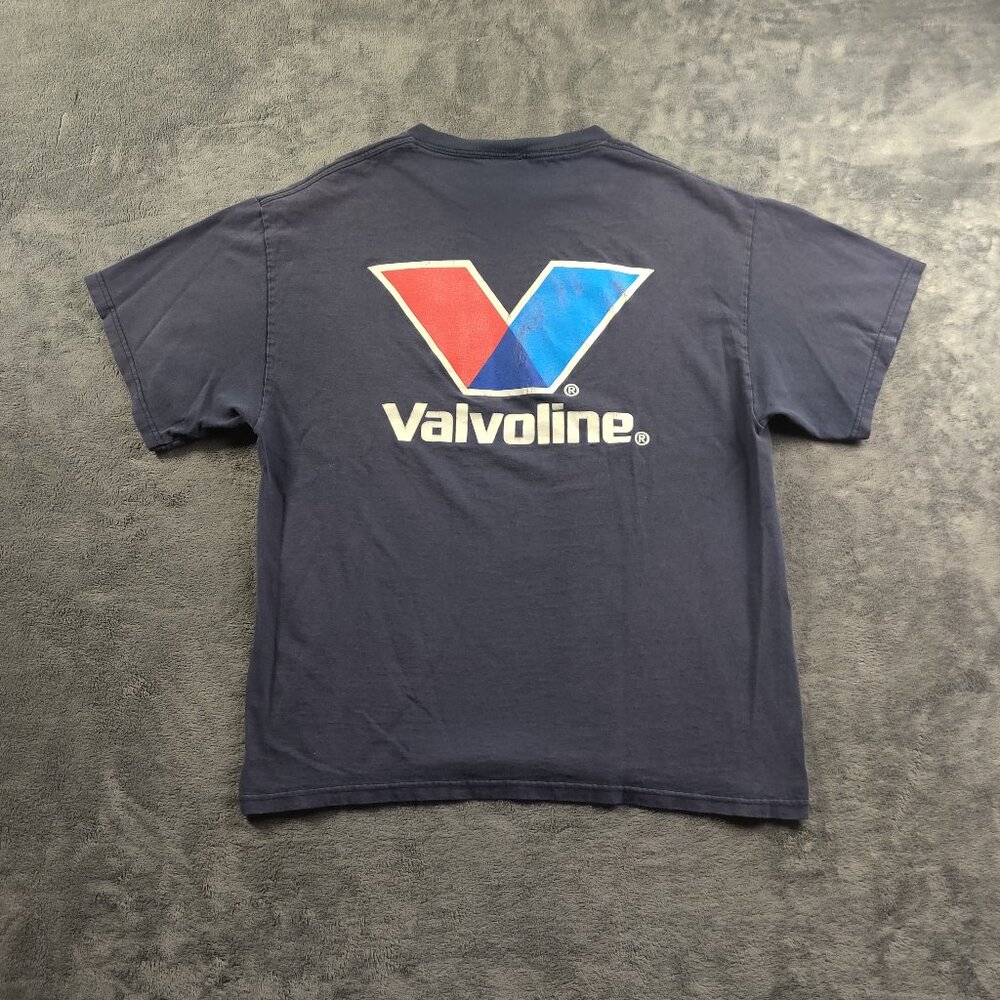 Vintage Y2k Valvoline Shirt Adult Mens Large Faded Dark Blue Short Sleeve